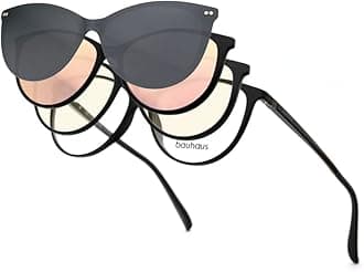 Bauhaus Magnetic Clip on Sunglasses for Men & Women Polarized UV Protection Retro Square Eyeglasses Fit Over Night Driving