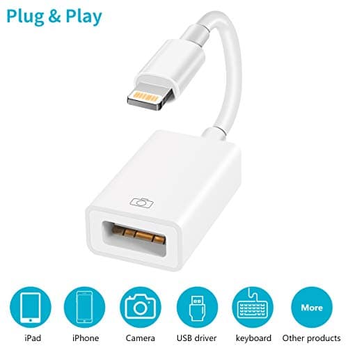 USB Camera Adapter, USB 2.0 Female OTG Adapter Compatible with Phone/Pad, Support Connect Camera, Card Reader, USB Flash Drive, Keyboard ,Support iOS 9.2 or Later, No APP Needed, Plug & Play -White