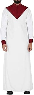 Color Block Design Button Decoration Muslim Clothing Men's Robe Jubba Thobe Saudi Arabian Kaftan Dress Men's Islamic Arab Long-S