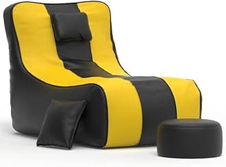 Biggie Bean Bag Chair 6XL with Beans Filled-Zuno Lounger-Laziness Pro Max-Crafted for Comfort-Styled for Elegance with Free Cushion & Footrest (Matching Color : Regular, Black Yellow)