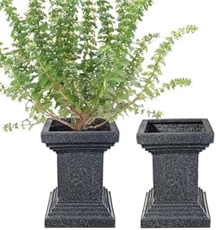 Kuber Industries 2 Pcs Roto Mould German Polymer 16-Inch Extra Large Big Size Tulsi Flower Pot | Indoor/Outdoor Tree Gamla Planter for Resorts, Hotels, Terrace & Garden | Marble Tulsi - Black