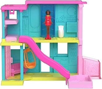 Barbie Mini Barbie Land Dream House (Blue & Yellow) Dress-up Doll and House Play Set with Micro Doll, Pretend Play, For Ages 6 and Up, Pink HYF46