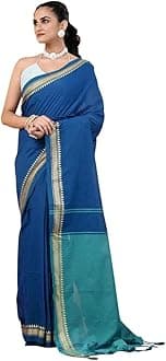 Women's Designer Cotton Indian Handloom Khadi Ethnic Saree With Tassels Unstitched Blouse Piece