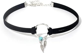 Boho Necklaces for Women Country Concert Outfits Black Choker Necklaces Trendy Long Necklaces Western Bohemian Jewelry Brown Suede Wrap Leather Necklace Halloween Renaissance Costume Women 2024