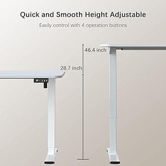 Furmax Electric Height Adjustable Standing Desk Large 48 x 24 Inches Sit Stand up Desk Home Office Computer Desk Memory Preset with T-Shaped Metal Bracket, White