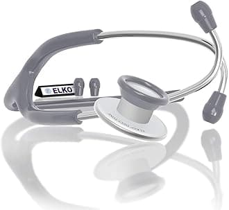 ELKO EL-130 DECI-TONE Aluminium Head Acoustic Stethoscope For Doctors, Nurses & Medical Students | Dual Head Lightweight Chest Piece With U-Shaped Latex-Free PVC Tubing | Soft Sealing Ear Knobs (Grey)