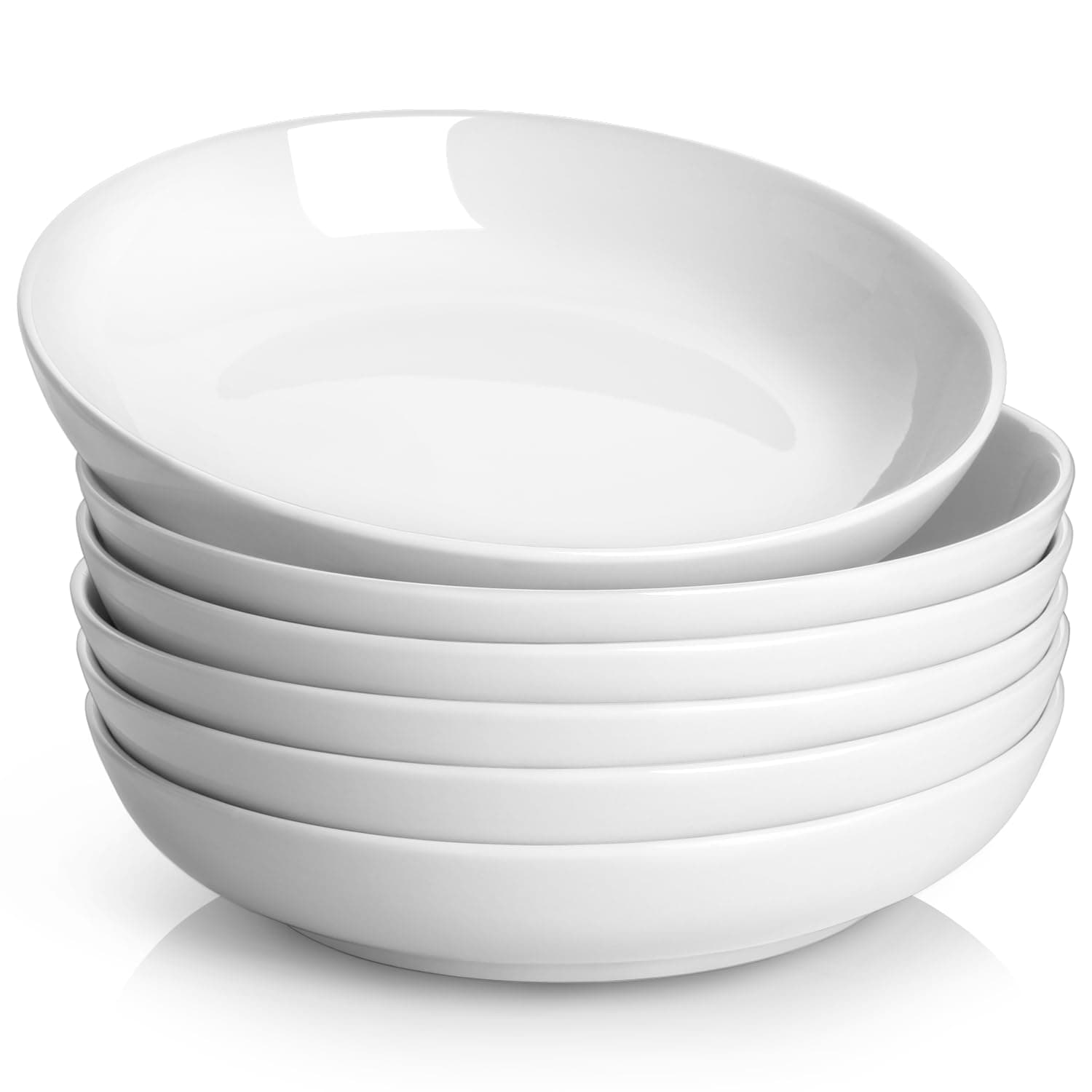 Pasta Bowls, 30oz Salad Bowls White Soup Bowls Large Pasta Serving Bowl Porcelain Pasta Plates Wide and Shallow Bowls Set of 6 Microwave Dishwasher Safe Valentines Day Gift