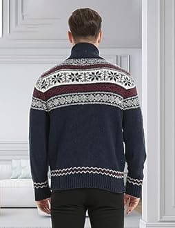 Kedera Men's Cardigan Sweaters Stand Collar Cable Thick Knitted Full Zip Sweater with Pattern