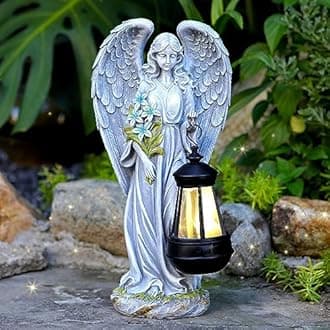 VChymm Solar Angel Outdoor Garden Decor Statues – 13.2 inches Solar Outdoor Sculptures for Outside Yard Art Patio Balcony Front Lawn Ornaments Gifts for Mom Grandma Women