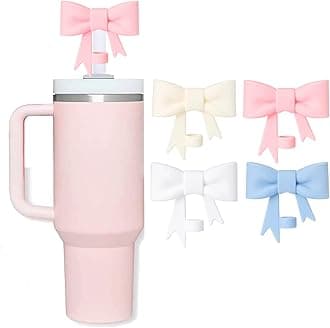 4Pcs Bow Straw Covers Cap Toppers Compatible with Stanley Cup, Cute Pink 10mm Reusable Silicone Straws Topper for 40oz Tumbler with Handle, Stanleys Cups Accessories
