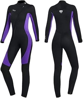 Wet Suits for Women Men Full Body 3MM Neoprene Wetsuit Diving Suit in Cold Water, Long Sleeves Front Zip Scuba Wetsuits One Piece Thermal Swimsuit for Surfing Snorkeling Swimming(M, 3MM Women Purple)
