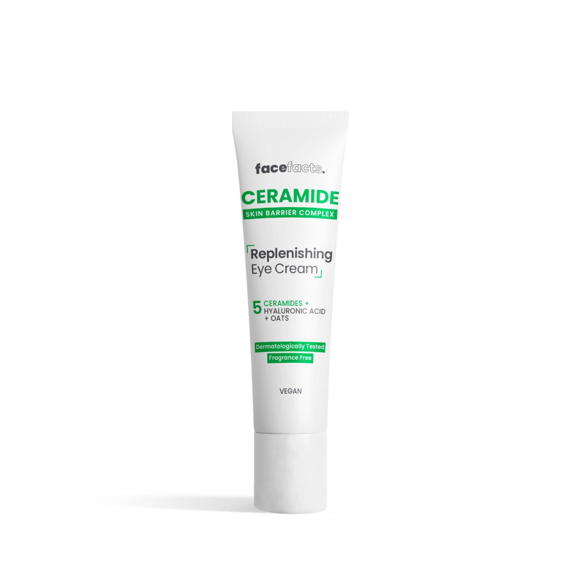 Ceramide Eye Cream; Hydrates delicate skin; Strengthens skin barrier, reduces puffiness and dark circles; 5 Ceramides, Hyaluronic Acid, soothing Oats, Glycerin and Vitamin E; 15ml