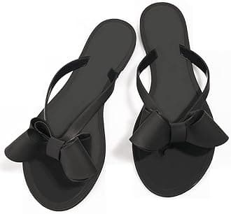 TYFLOVE Women Rivet Flip Flops Studded Jelly Thong Sandals with Bow Summer Bowtie Flat Beach Rain Shoes