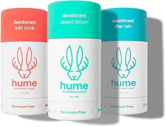 Hume Supernatural Aluminum Free Deodorant for Women & Men - Probiotic and Plant-Based, Long-Lasting Moisture Absorbing - Clean and Effective (Desert Bloom, After Rain & Wild Coral)
