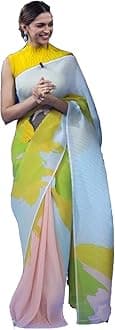 MISILY women's Full Crushed Georgette Tri-color saree with blouse piece
