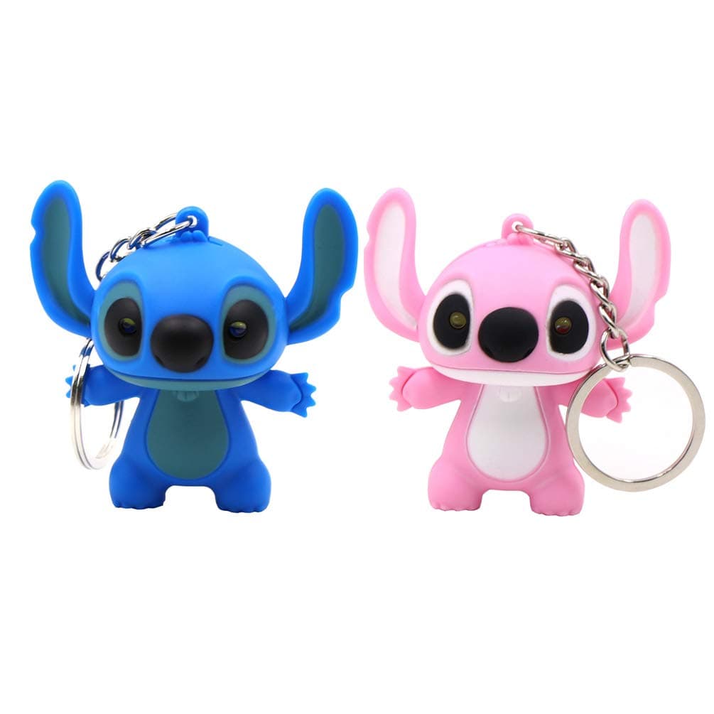 Ireav 2pcs Stitch Cartoon Modeling Keychain,LED Flashlight Key Chain,Glowing Key Ring,Bag Pendant