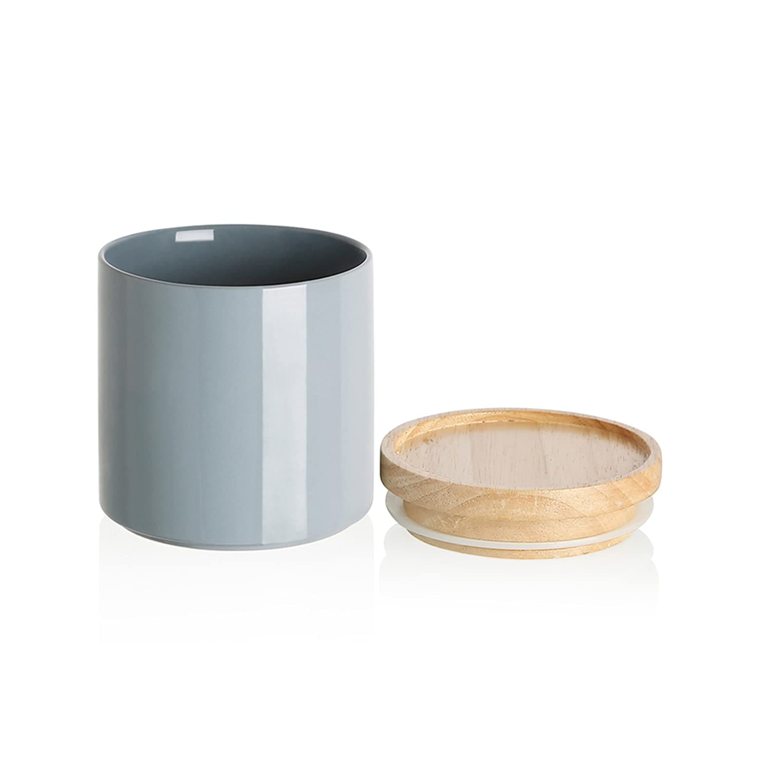 Kitchen Canisters Ceramic Food Storage Jar, Stackable Containers with Airtight Seal Wooden Lid for Serving Coffee Bean, Flour, Tea, Spice and More - 39 Fl Oz (Gray)