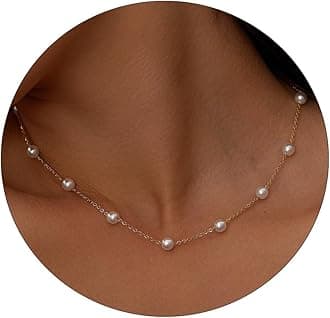 MeeranPearl Necklace for Women, Dainty 14K Gold/Silver Plated Pearl Necklace Simple White Pearls Choker Necklace Cute Pearl Thin Chain Necklace Elegant Tiny Small Faux Pearl Necklaces Women Wedding Jewelry Gift