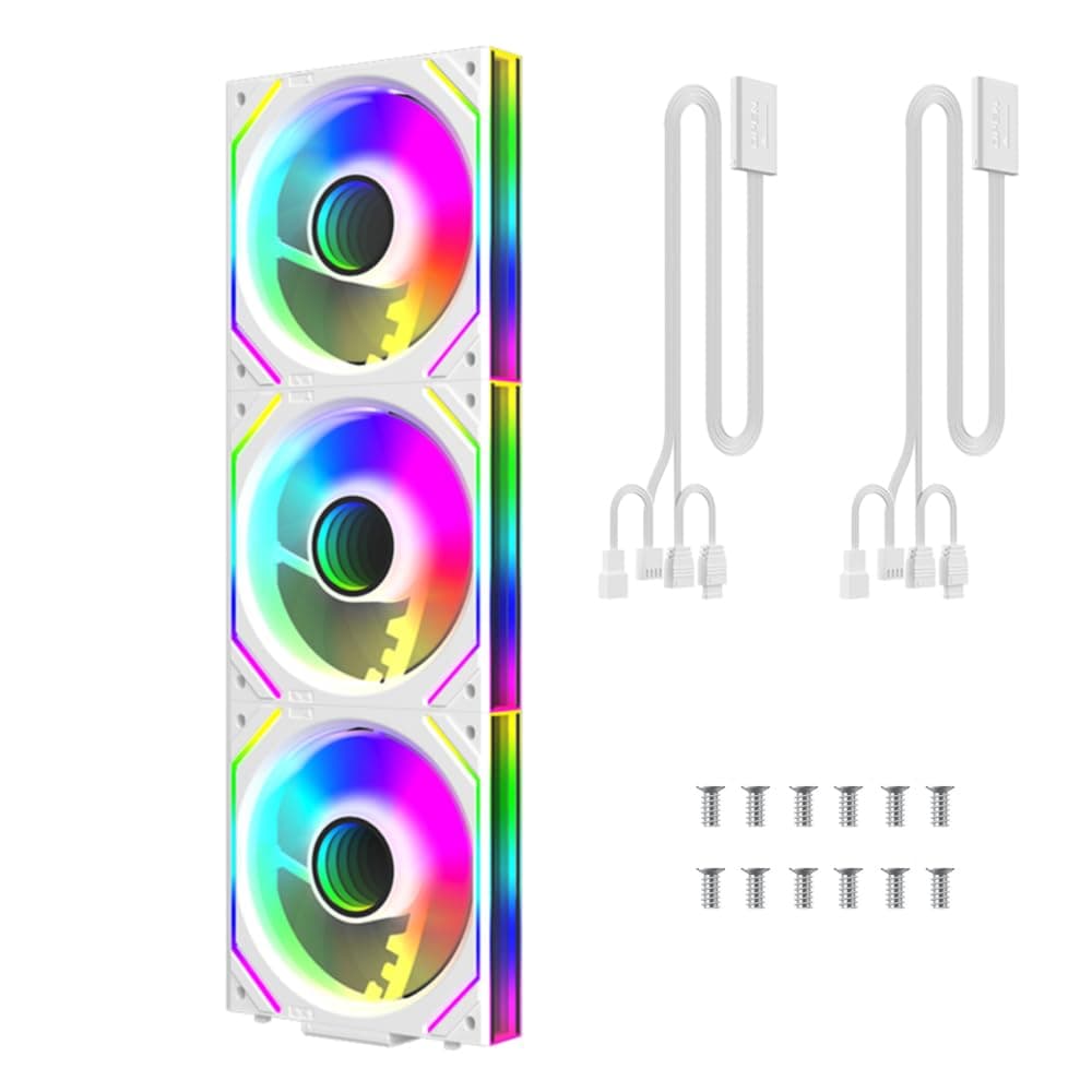 PC Fan JM-V2 120 White Edition Infinity Mirror Module Daisy-Chain ARGB PWM Case Fan 120mm Triple Pack Suitable for Computer Case & CPU Cooling