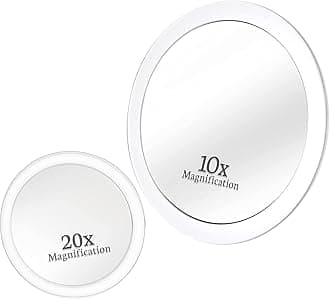 MIRRORVANA 20x & 10x Magnifying Mirror Set with 3 Stick On Suction Cups for Makeup and Tweezing Eyebrows - Compact, Handheld & Travel Ready - 15 & 10 centimeters