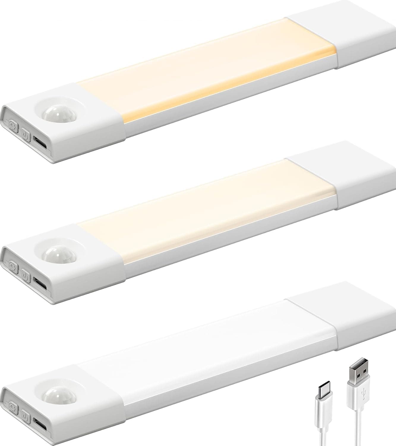 3 Pack 8'' Under Cabinet Kitchen Lights, Motion Sensor 30 LED Rechargeable, Dimmable 3 Color Temps, Magnetic Under Cupboard Lights for Wardrobe Pantry Bedroom