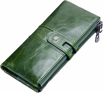 Contacts Bifold Wallets for Women | Genuine Leather Ladies Clutch/Wallet with RFID Protection | Slim Zipper Purse/Card Holder Organizer for Women, Green, RFID