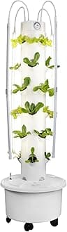 GX Hydroponic Tower | Vertical Planter Tower | Hydroponics Growing System Kit | Food Grade with 24 Net Pots (with LED Grow Lights)
