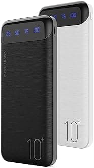 Power Bank 2-Pack 10000mAh Portable Charger Slim External Battery Pack with 2 USB 2.4A Outputs and USB C in/Out Compatible with Huawei iPhone 16 15 14 13 12 iPad Samsung Galaxy S20 Android Tablet