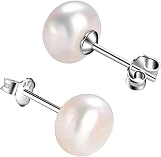 SIVYAA Fresh Water Pearl Earrings Set | Pure 925 Sterling Silver | High Lustre Real Pearl Studs| Gift Item for Women & Girls | 6 Month Warranty