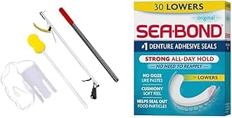 FabLife Hip Kit Mobility Aids Bundle with Reacher, Sponge, Sock Aid, Shoehorn and Sea Bond Denture Adhesive Seals, Original Lowers, Zinc-Free, 30 Count