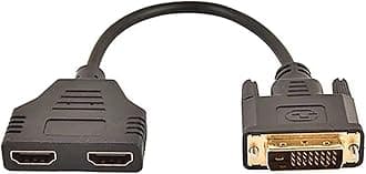 DVI 24+1 Male to 2 * HDMI-Compatible 19-Pin Female Splitter Adapter HDMI Cable Compatible with The DVI-D HDMI Conversion 1080P 23cm