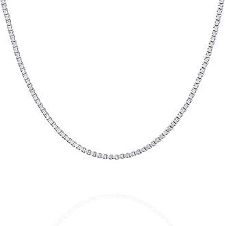 PAVOISolid 925 Sterling Silver, 22K Gold Plated, Italian 1.0mm Diamond-Cut Square Box Chain Necklace for Men and Women, Made in Italy