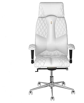 KULIK SYSTEM Ergonomic Executive Office Chair - Comfort & Adjustable Chair with Back Lumbar & Spine Support system for long hours work |Patented Design| BUSINESS Real Genuine Leather - White Design