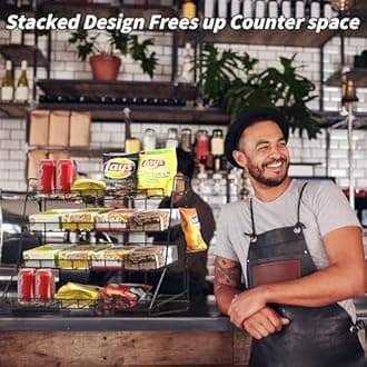 Black Metal Retail Display Rack - Countertop Snack Organizer Shelf, Merchandise Display Stand for Retail Store Supplies, Home Theatre Concession Stand