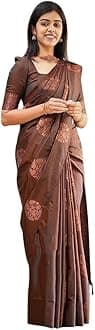 Shiv Textiles Women'ss Banarasi Silk Saree With Blouse Perfect For Every Occasion Copper Zari