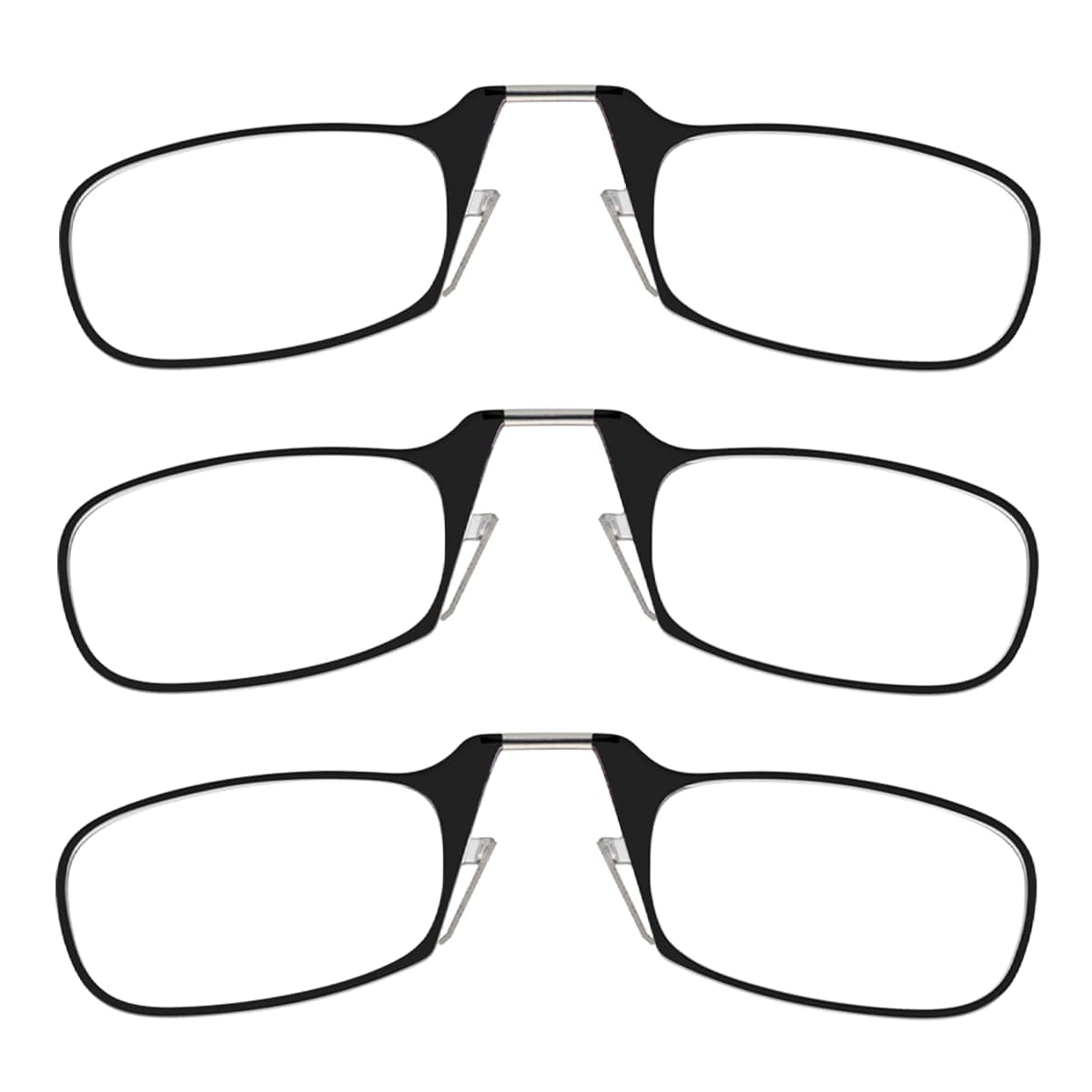 ThinOptics Readers Rectangular Reading Glasses, 3 Pack-Black, 44mm + 2