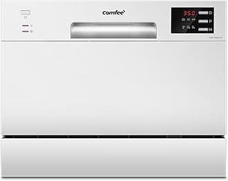 COMFEE' Table Top Dishwasher with 6 Place Settings, Mini Countertop Dishwasher for Small Families, Couples, LED display, Delay Start, 47dB Quiet Noise, White