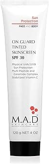 M.A.D Skincare On Guard Tinted Skinscreen SPF 30 – Advanced Sun Protection & Anti-Aging Treatment – Physical Mineral Sunscreen with Hyaluronic Acid & Antioxidants – 4 oz.