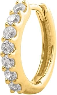 0.13 Carat 7-Stone Natural Diamond Nose Pin Hinged Hoop Nose Ring in 14K Solid Gold Nose Stud (I1-I2 Clarity)