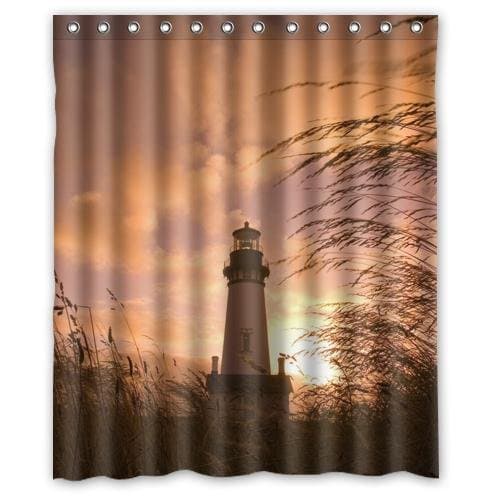 Shower Curtain Special Design Lighthouse With Sunset Pattern Waterproof Bathroom Fabric, Bathroom decor 60