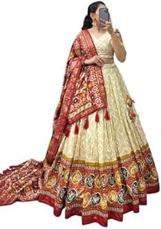 MITRA BIZPatola Print Leheriya With Foil Work Tussar Silk Lehenga Choli