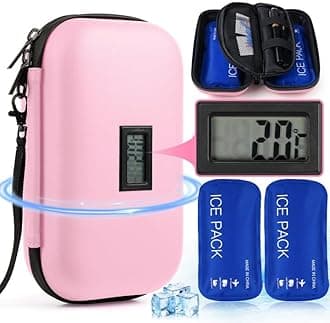 Insulin Cooler Travel Case with Temperature Display,Refrigerated Medicine Diabetic Cooler for Travel TSA Approved with 2Pack Reusable Ice Bag Keeping 24H Cool (Pink)