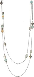BULINLIN Layered Silver Long Necklace for Women Turquoise Stone Beaded Strand Sweater Chain Necklaces Fashion Costume Jewelry Gifts for Mom