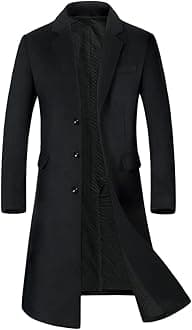 Mens Winter Coat Slim Fit Wool Overcoat Knee-Length Elegant Trench Coat Business Peacoat
