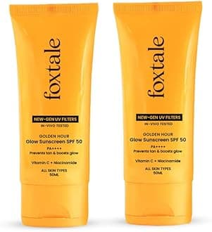 Foxtale Glow Sunscreen SPF 50 PA++++ with Vitamin C & Niacinamide, In-Vivo Tested, Sensitive-Skin Friendly, Made with 100% New-Gen Filters, Lightweight, Non-Greasy, No White Cast |For Men & Women | All Skin Types | Pack of 2 | 100 Ml