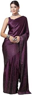 SatraniWomen's Satin Silk Hot Fixing Saree with Unstitched Blouse Piece