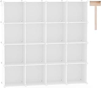 C&AHOME Cube Storage Organizer, 16-Cube Shelves Units, Plastic Storage Cubes, DIY Closet Organizer, Modular Closet Storage Shelves Ideal for Home, Bedroom, 48.4" L × 12.4" W × 48.4" H Milky UPCS16M