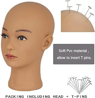 HAIRWAY HAIR WAY Bald Mannequin Head Female Professional Cosmetology Head Make up Doll Head for Wig Making, Displaying, Eyeglasses, Hair with T-pins (Light Brown)