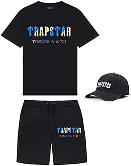 Trapstar Letters Printed Casual Sportswear Suit, Men and Women T-Shirt + Shorts + Hat 3 Piece, Loose Jogging Short Sleeve Tracksuits (Color : B, Size : XXX-Large)