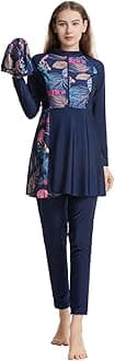 Women Muslim Swimsuit 3 Pieces Islamic Burkini Modest Swimwear Full Cover Rash Guard Long Sleeve Swim Top with Pants Hijab Swimming Costume Tankini Set Summer Beachwear